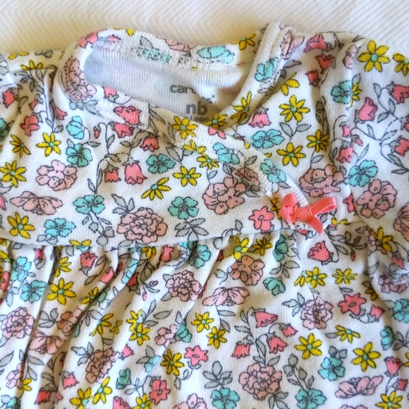 carter's newborn baby girl floral night gown & matching bodysuit diaper shirt - Picture 8 of 9
